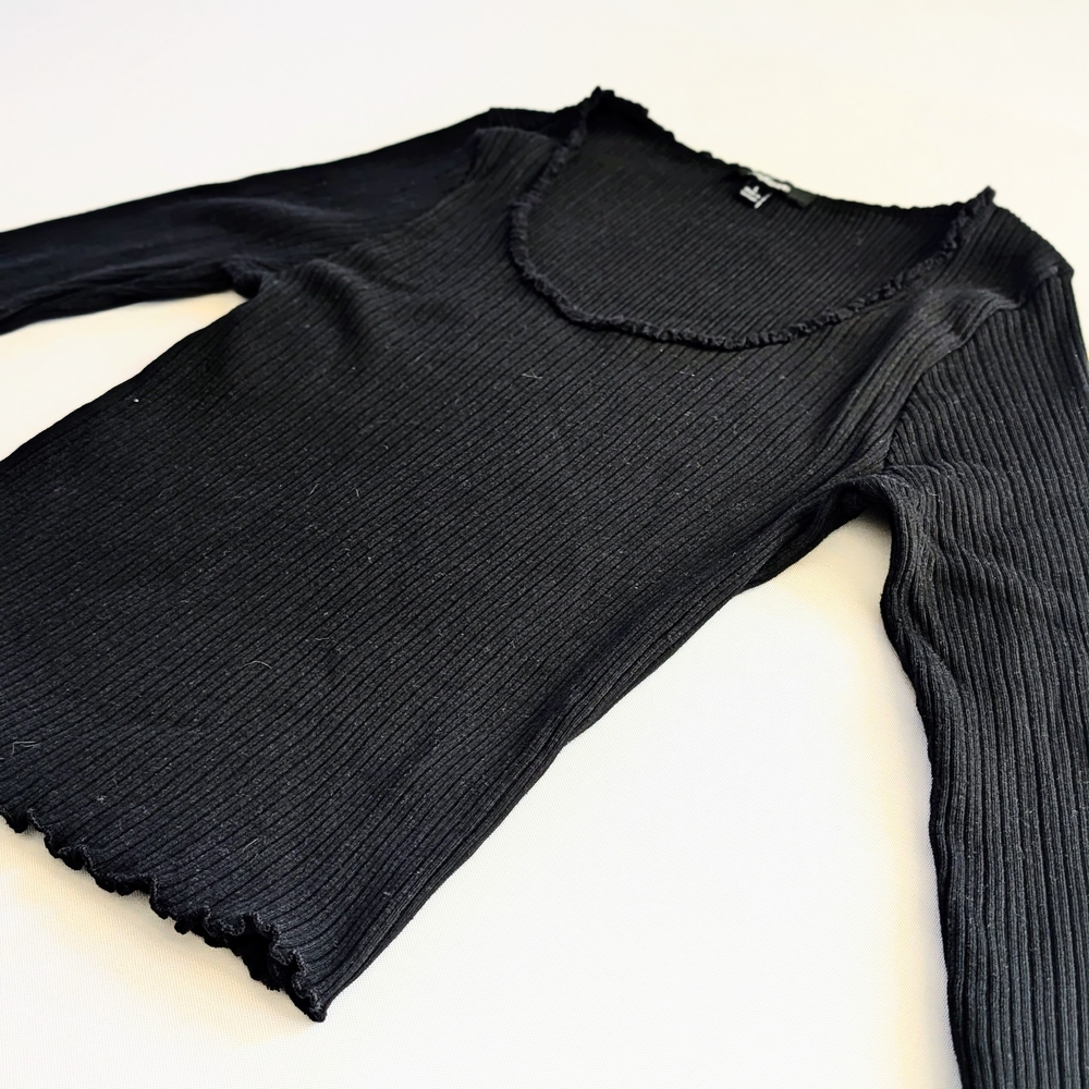 Ambiance Black Ribbed Long Sleeve Top